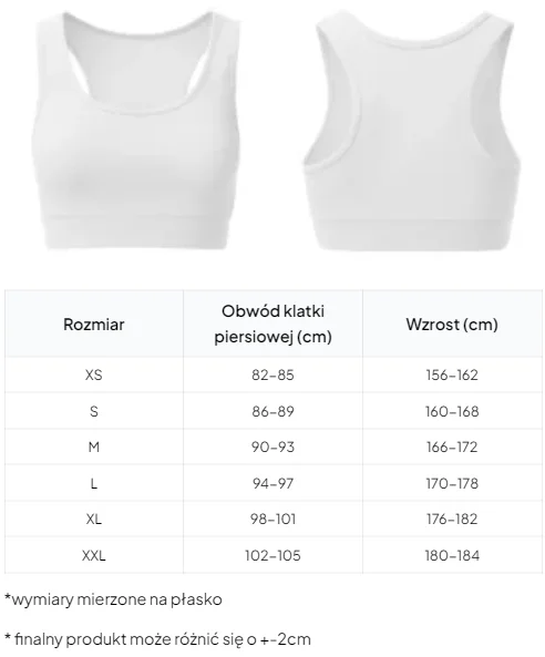 Tabela rozmiarów Top